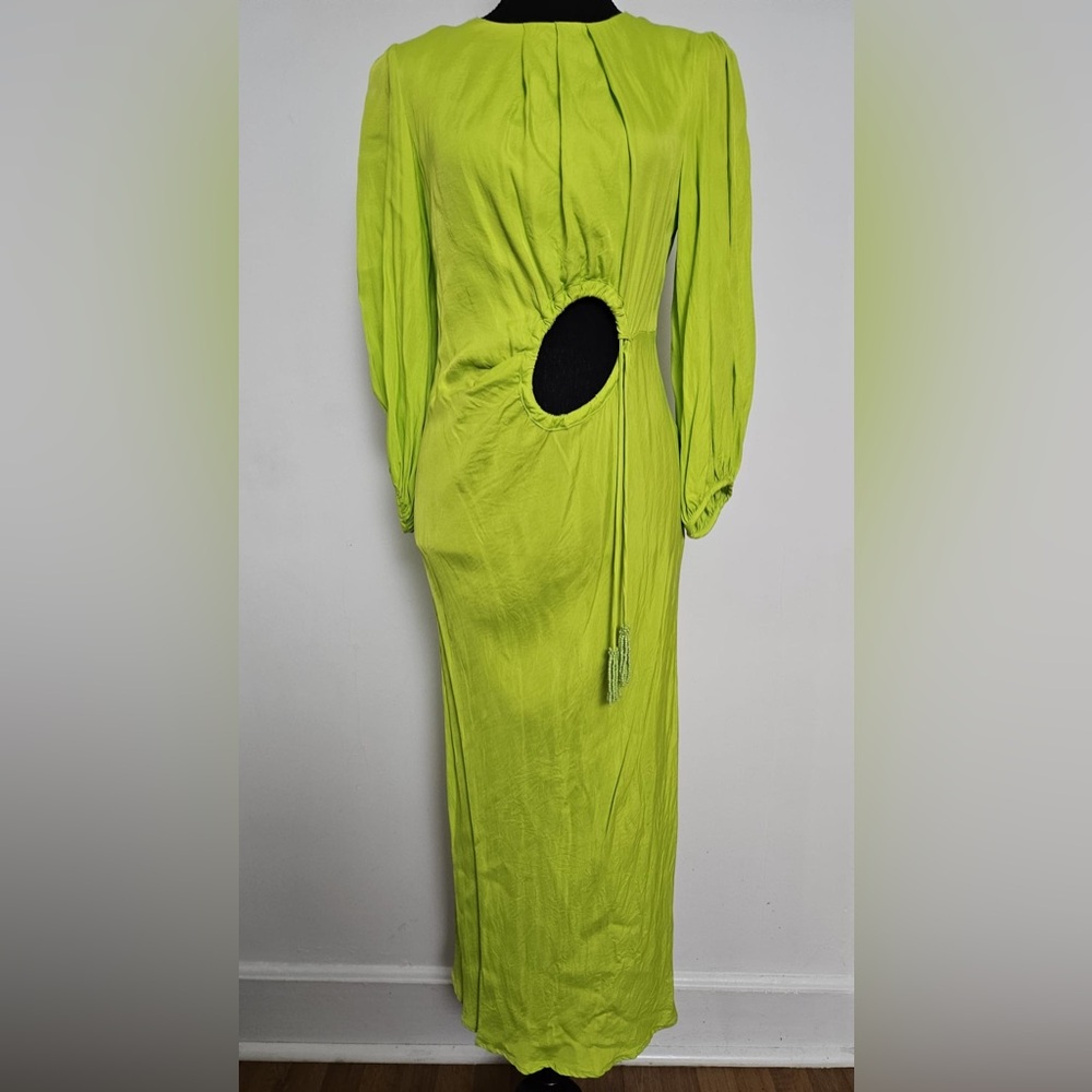 Farm Rio LIME GREEN CUTOUT TIE RUCHED MIDI DRESS - Picture 7 of 9
